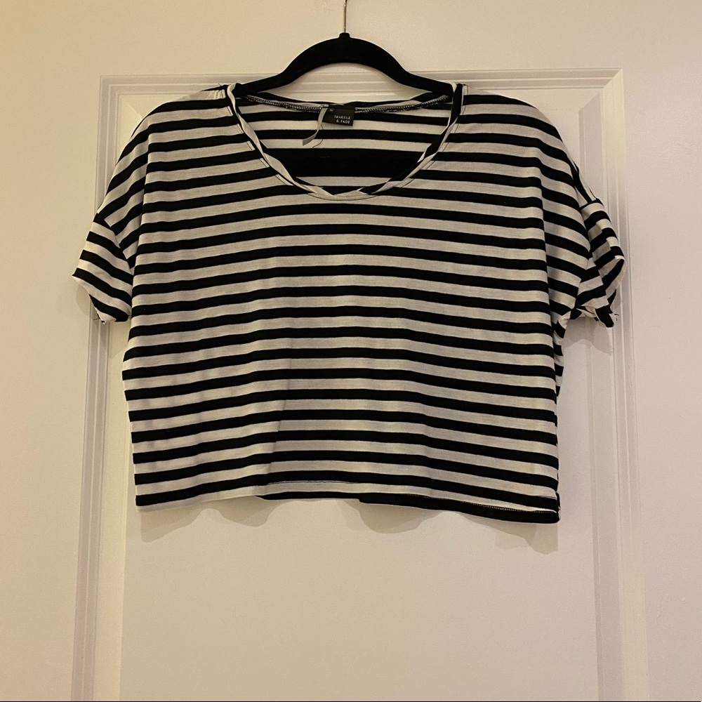 Black and white striped crop top.